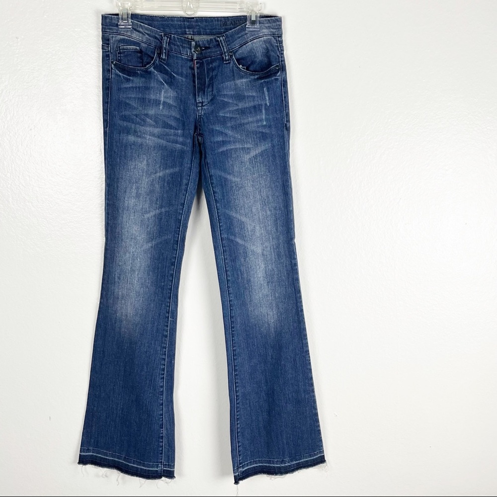 BLANK NYC Mid Light Wash Five Pockets Flare Denim Raw Hem Jeans, Size 27